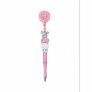 2-in-1 Rainbow Bear Retractable Reel Beaded Pen Pink